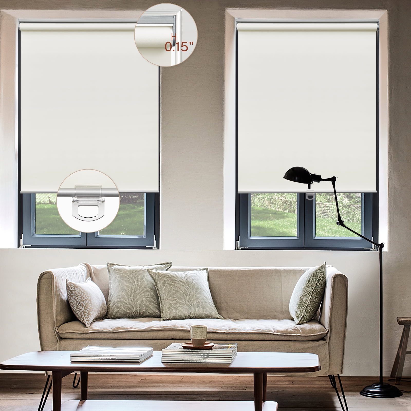 Keego Cordless Roller Blinds for Window 100% Blackout Privacy Bedroom Shade UV Protection Blinds for Office and Home, Ivory, 27"W x 42"H