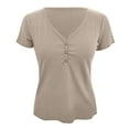 thumbnail image 5 of USSUMA Plus Womens Tops Dressy Casual Women Casual Summer Henley Tunic Top V Neck Short Sleeve Ribbed Knit Button Up Solid Slim Fit Shirt Blouses, 5 of 6