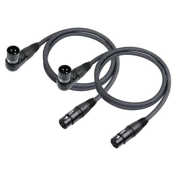 Cable XLR Devinal en ángulo recto macho a hembra recto de 1 m, paquete de 2