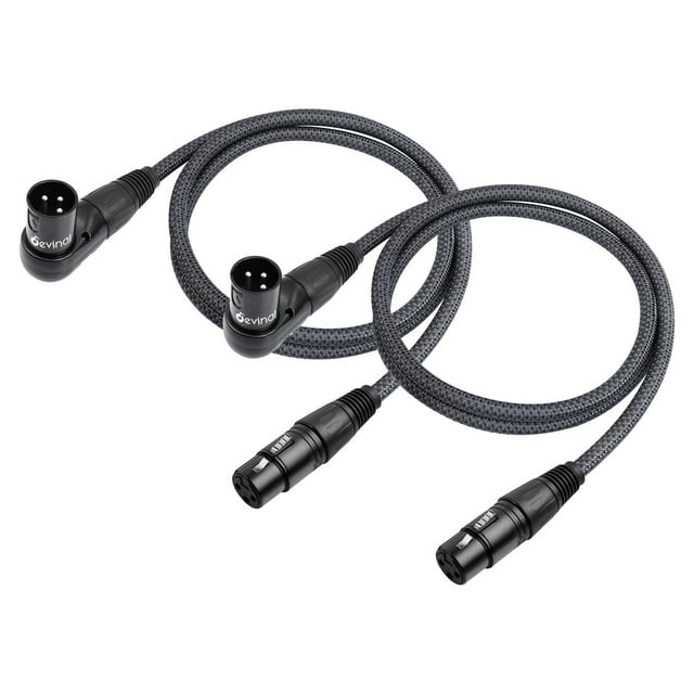 Cable XLR Devinal en ángulo recto macho a hembra recto de 1 m, paquete de 2
