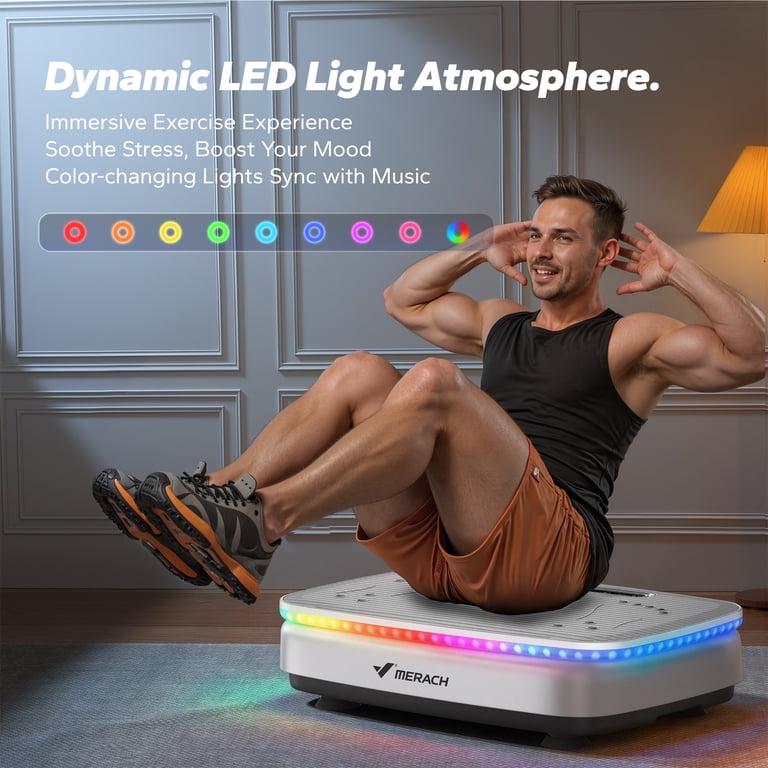 MERACH Vibration Plate Exercise Machine, 330lb Capacity, Bluetooth, 99  Speeds, LED Lights