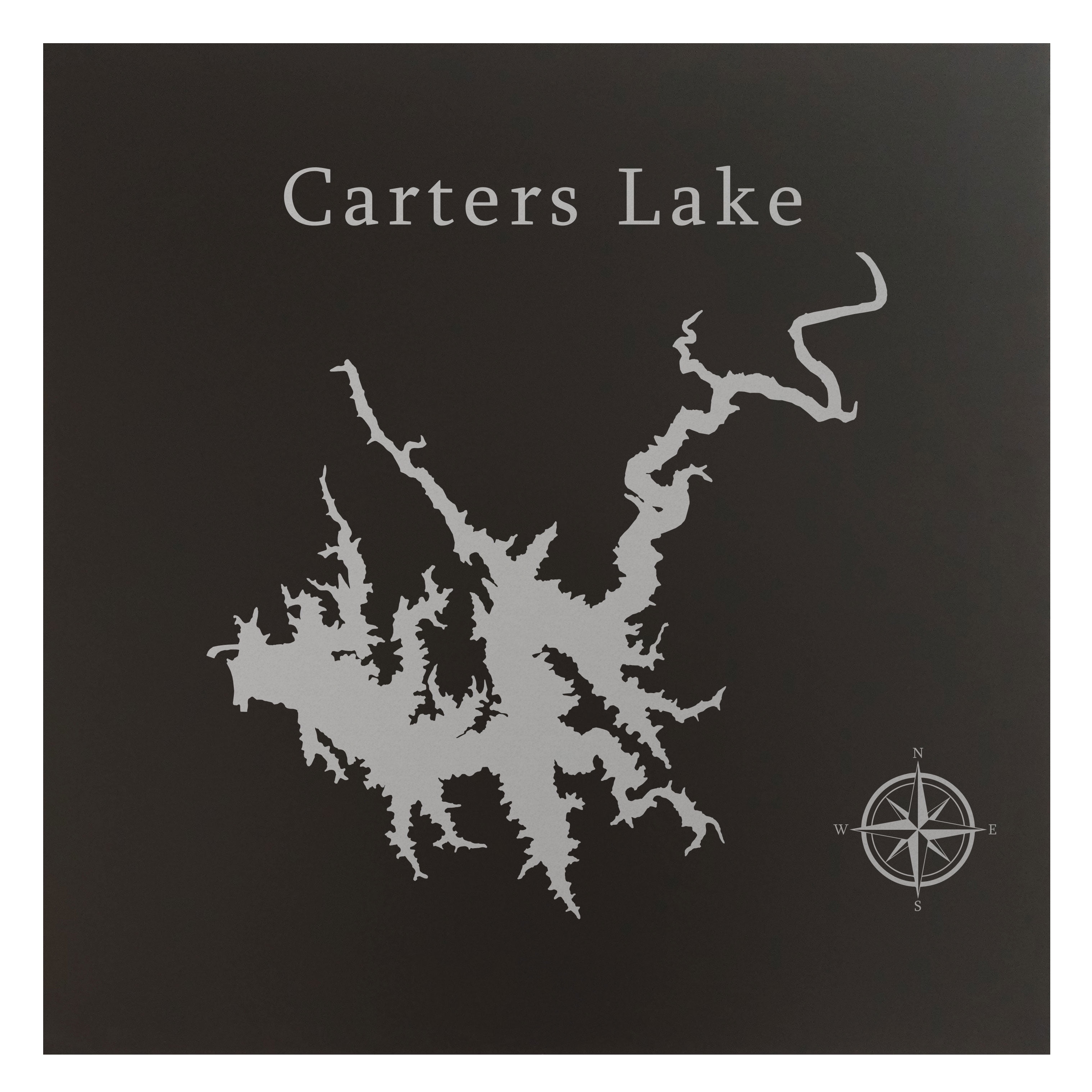 Carters Lake 24x24" Matte Black Metal Lake Map Wall Art