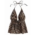 thumbnail image 2 of Women'S Leopard Print Halter Backless Front Slit Hem Ruffle Outing Top Leopard Print M, 2 of 9