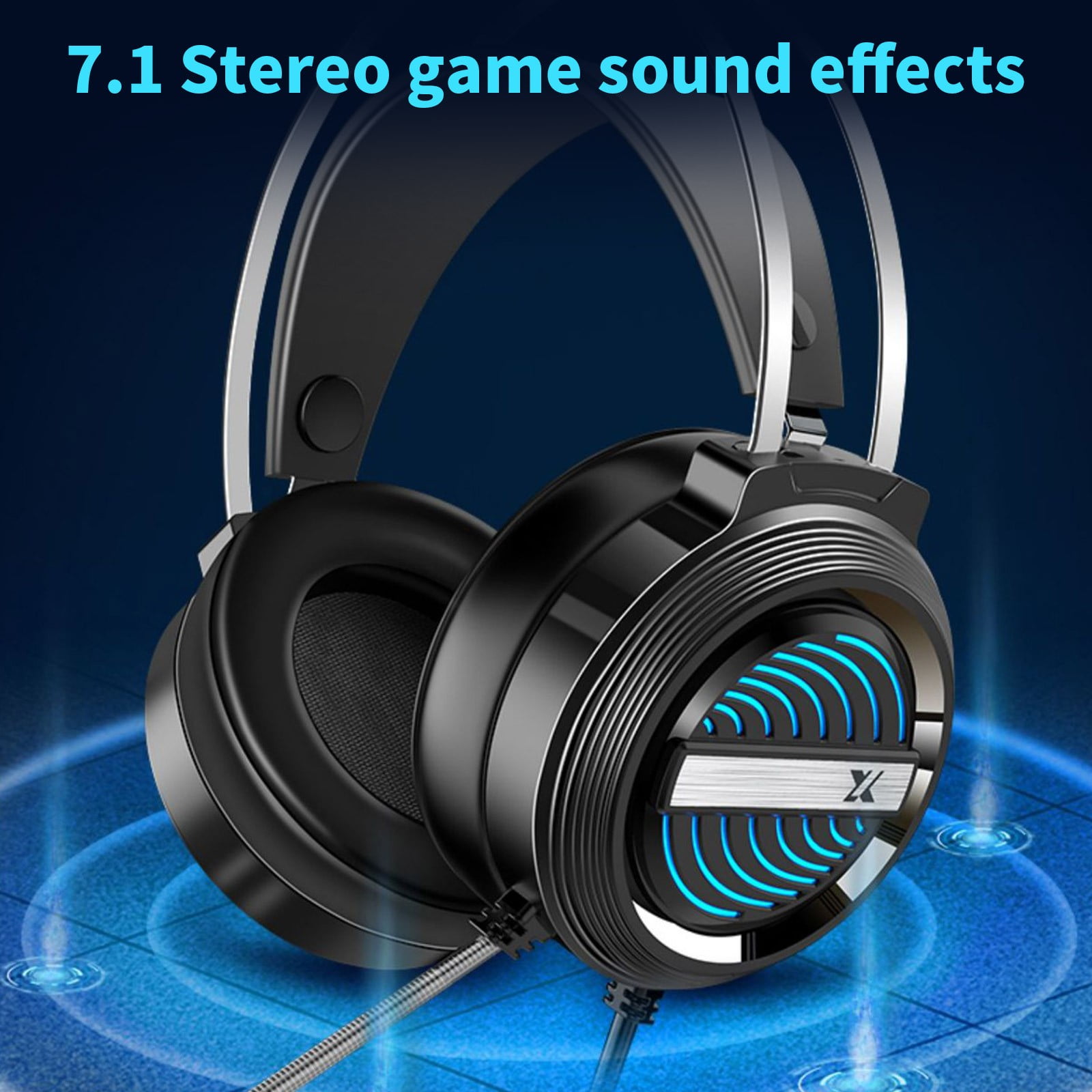 Gaming Headset with Microphone for Pc, Stereo Wired Noise Cancelling Over-Ear Headphones with Mic, RGB, for Computer, Laptop, Gamer (Black)