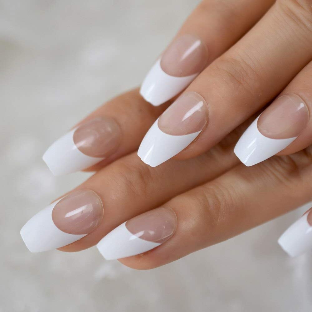 White French Ballerina Coffin False Nail Sculpted Clear Manicure Press on UV Full Cover Fake Nails Tips Daily Office Finger Wear White French Ballerina Coffin False Nail Sculpted Clear Manicure Press on UV Full Cover Fake Nails Tips Daily Office Finger Wear