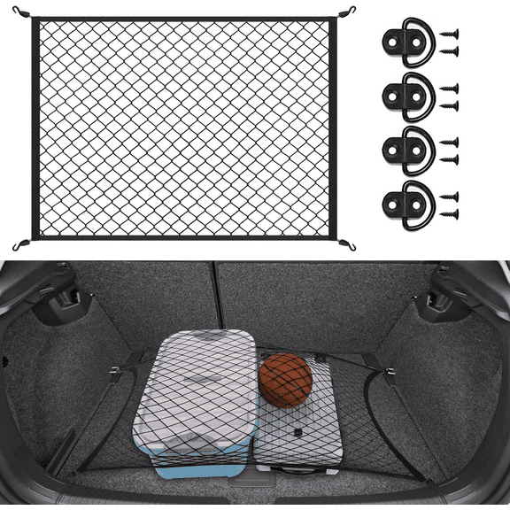 Meilimei Trunk Net, Elastic Cargo Net for SUV and Car, Universal 32"x24" Stretch to 56"x42" Auto Trunk Organizer