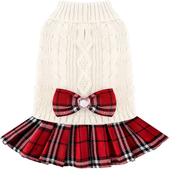 GASTROPOD Small Dog Sweater Dog Christmas Sweater Dress with Bowtie Soft Warm Turtleneck Knitted Festival Pet Clothes Cold Weather Puppy Clothes for Small Medium Dogs Cats
