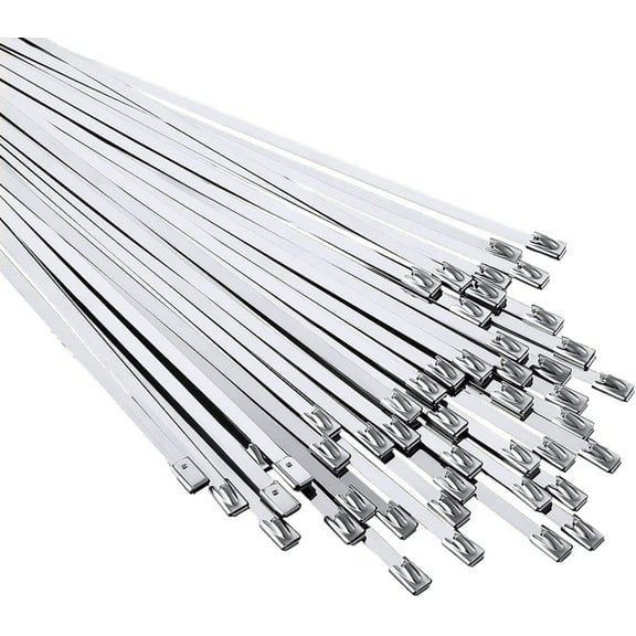 Happon 100 Pieces Metal Zip Ties Heavy Duty Stainless Steel Cable Zip Ties Multi Purpose Metal Cable Ties Self Locking Metal Wrap Wire Ties for Exhaust Wrapping Fence Ties, 11.8 inch