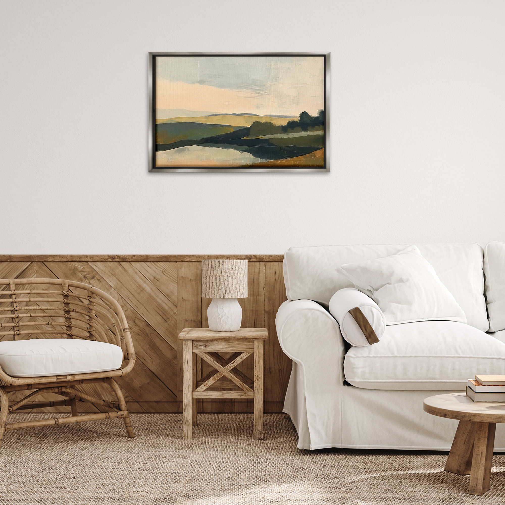 Stupell Industries Green Hills Painting Landscape & Nature Painting Gray Floater Framed Canvas Art Print Wall Art, 31 x 21