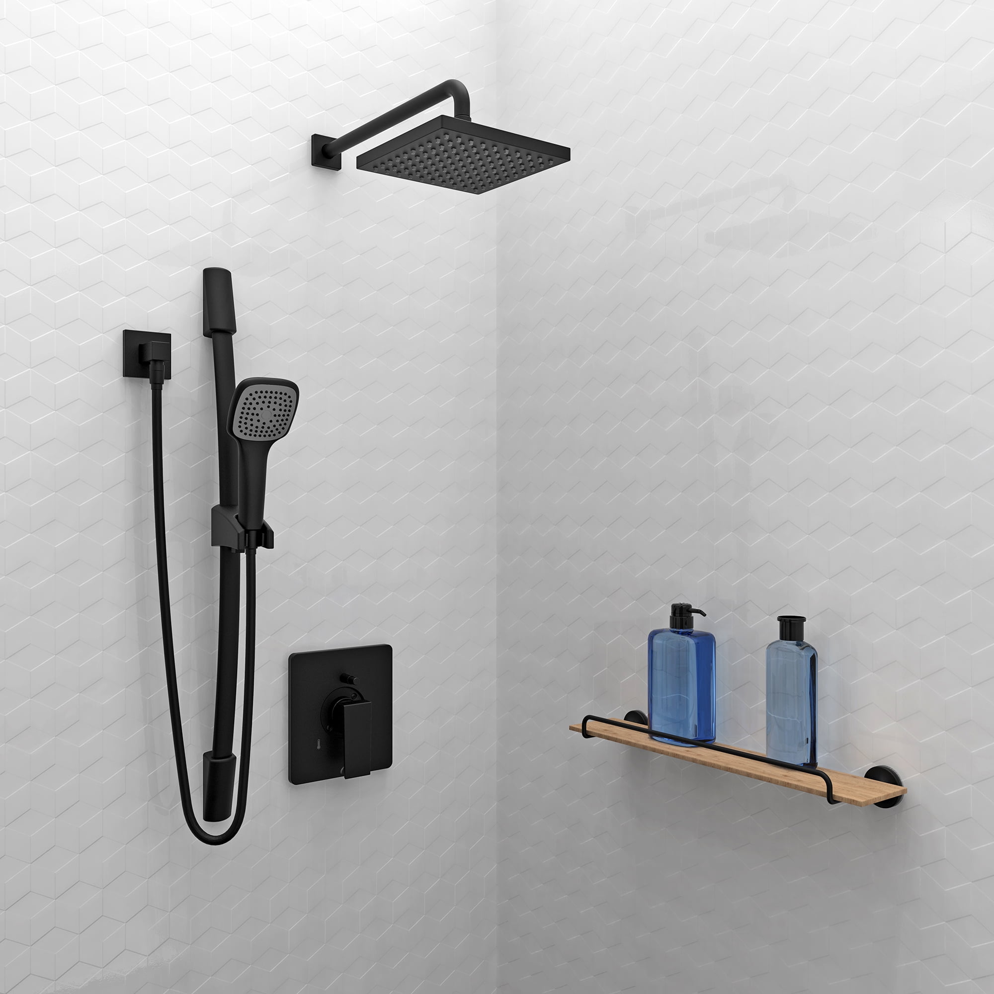 Belanger QUA130CMB Rain Pressure Balanced Square Shower System, Matte Black