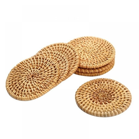 

Promotion Clearance!Knitting Rattan Round Solid Coaster Anti-skid Insulation Pad Coffee Cup Mat Unique Placemat for el Restaurant 8/10/13/16cm