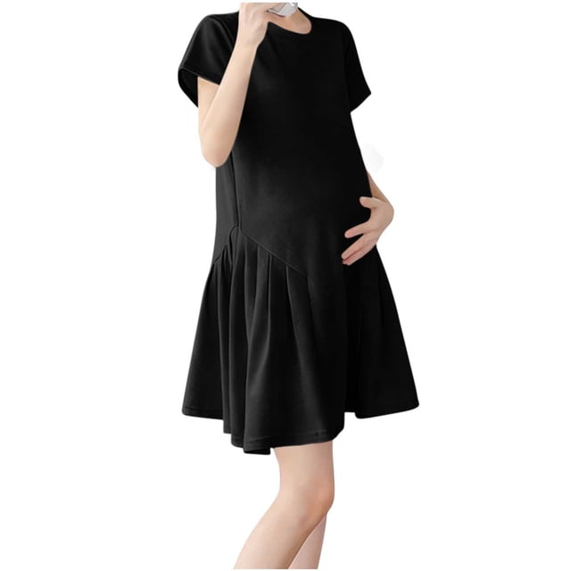SDNall Robe de Maternité Unie, Robe de Grossesse à Manches Courtes Ample et Confortable pour Femmes