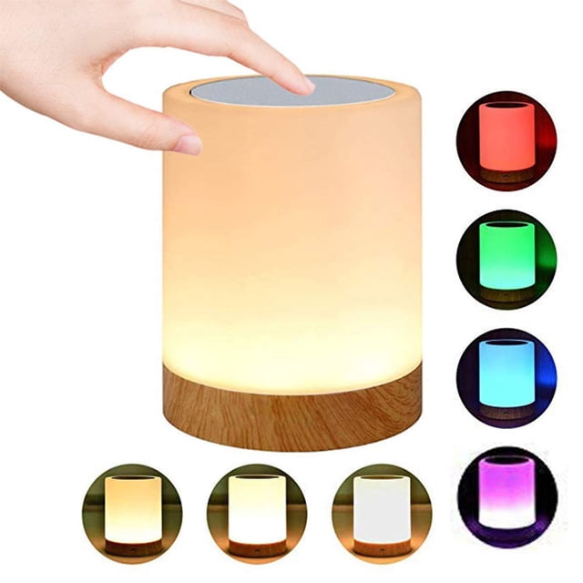 Night Light Touch Sensor Lamp Bedside Table Lamp for Kids Bedroom Rechargeable Dimmable Warm White Light and RGB Color Changing