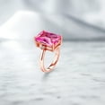 thumbnail image 4 of Gem Stone King 18K Rose Gold Plated Silver Pink Created Sapphire and White Diamond Ring for Women (10.07 Cttw, Emerald Cut 14x10MM, Gemstone September Birthstone, Size 7), 4 of 4