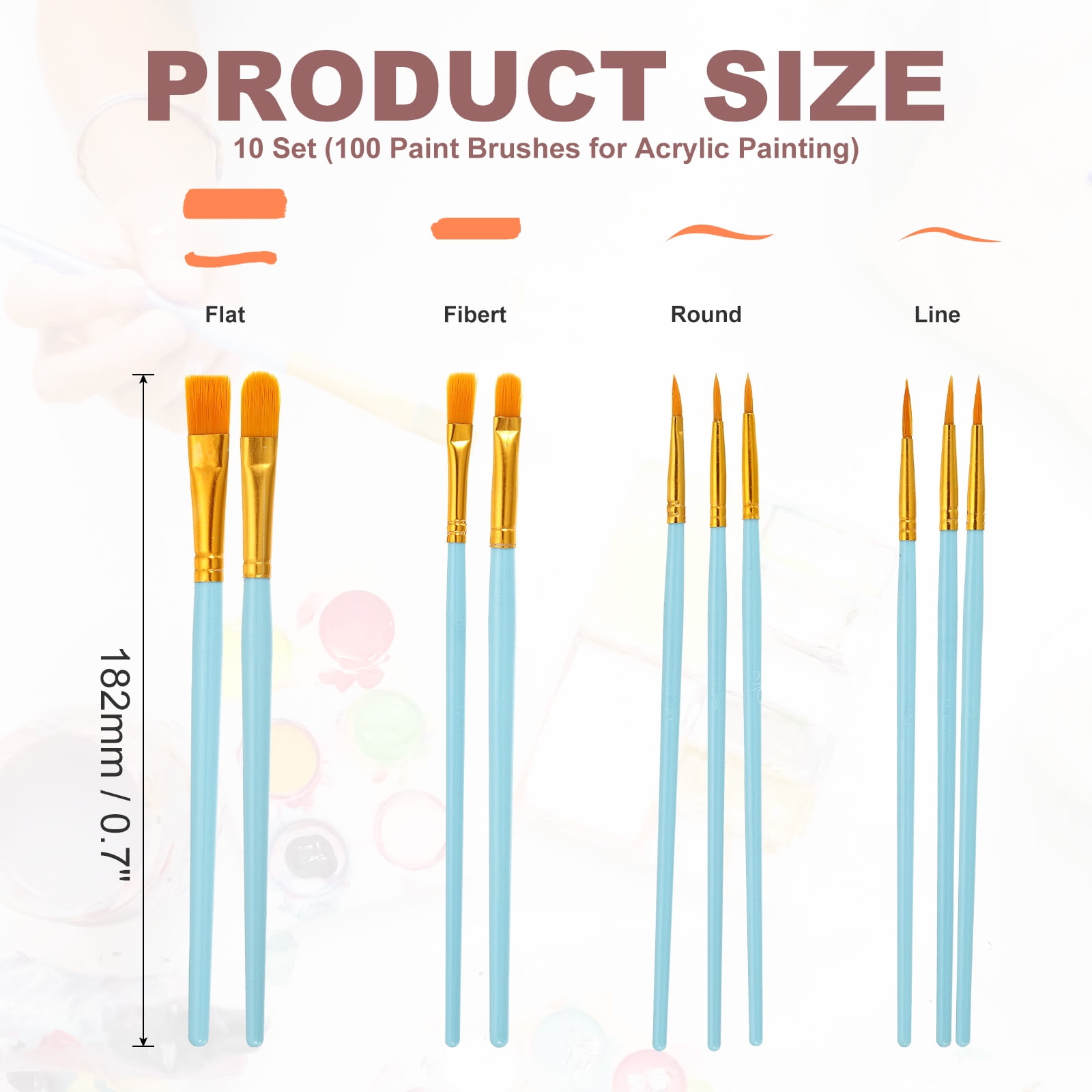 Paint Brushes Set, 100Pcs Acrylic Paint Brush Nylon Hair for Watercolor Oil Painting Miniature Detailing Rock Painting, Blue