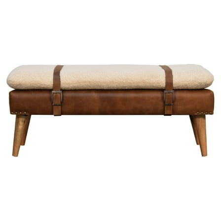 Lesuto Boucle Buffalo Hide Leather Bench - Modern, Wood