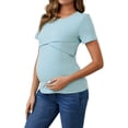 thumbnail image 4 of Camisetas de maternidad de punto acanalado de manga corta para mujeres, Día de la Madre, para lactancia, cruce, talla X-Large, color azul, 4 of 6