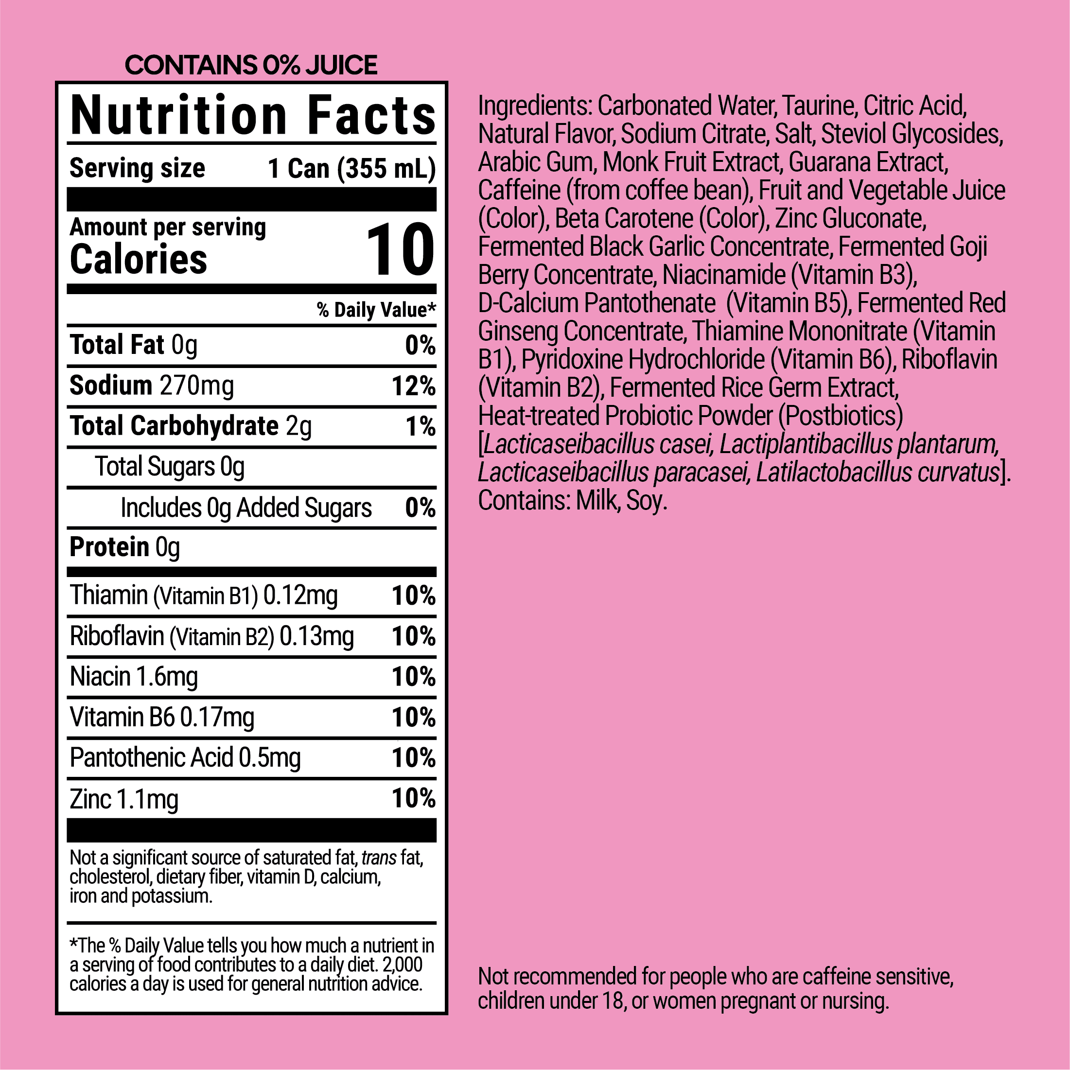 ARIH Postbiotic Energy Drink, Zero Sugar Clean Energy Drink with 100mg Natural Caffeine, Peachy Sunshine, 12 fl oz