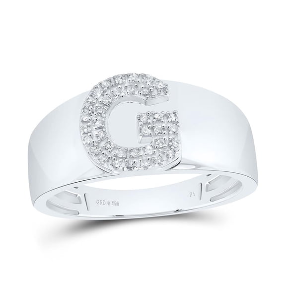 .925 Sterling Silver Diamond Women's Block Letter G Initial Band Ring 1/12 CT