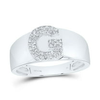 .925 Sterling Silver Diamond Women's Block Letter G Initial Band Ring 1/12 CT
