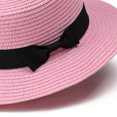 thumbnail image 5 of QIYAGBSA Straw Hats for Women Flat Top Wide Brim Bow Detail Summer Beach Vacation (Pink Free Size), 5 of 5