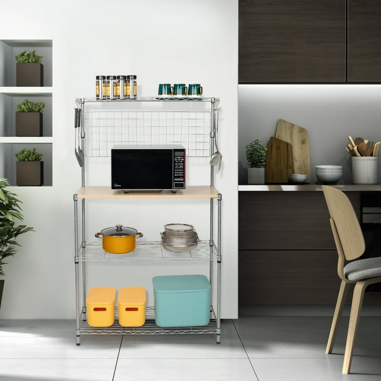 4-Tier Microwave Cart, SEGMART Microwave Carts On Sale with Hanging Bar and 6 Hooks, Adjustable Height Rustproof Microwave Stand, Baking Rack Holds up ...