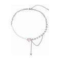 thumbnail image 1 of Vintage Pearl Necklace with Pink Crystal Heart Pendant Elegant Crystal Gemstone Necklace Rhinestone Heart Necklace Holiday Gifts, 1 of 4