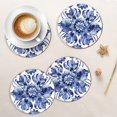 thumbnail image 5 of Coasters for Drinks Bar Beer,Set of 4 ,Round Wooden Housewarming Gift,Blue And White Porcelain Pattern With Floral Motifs, 5 of 6