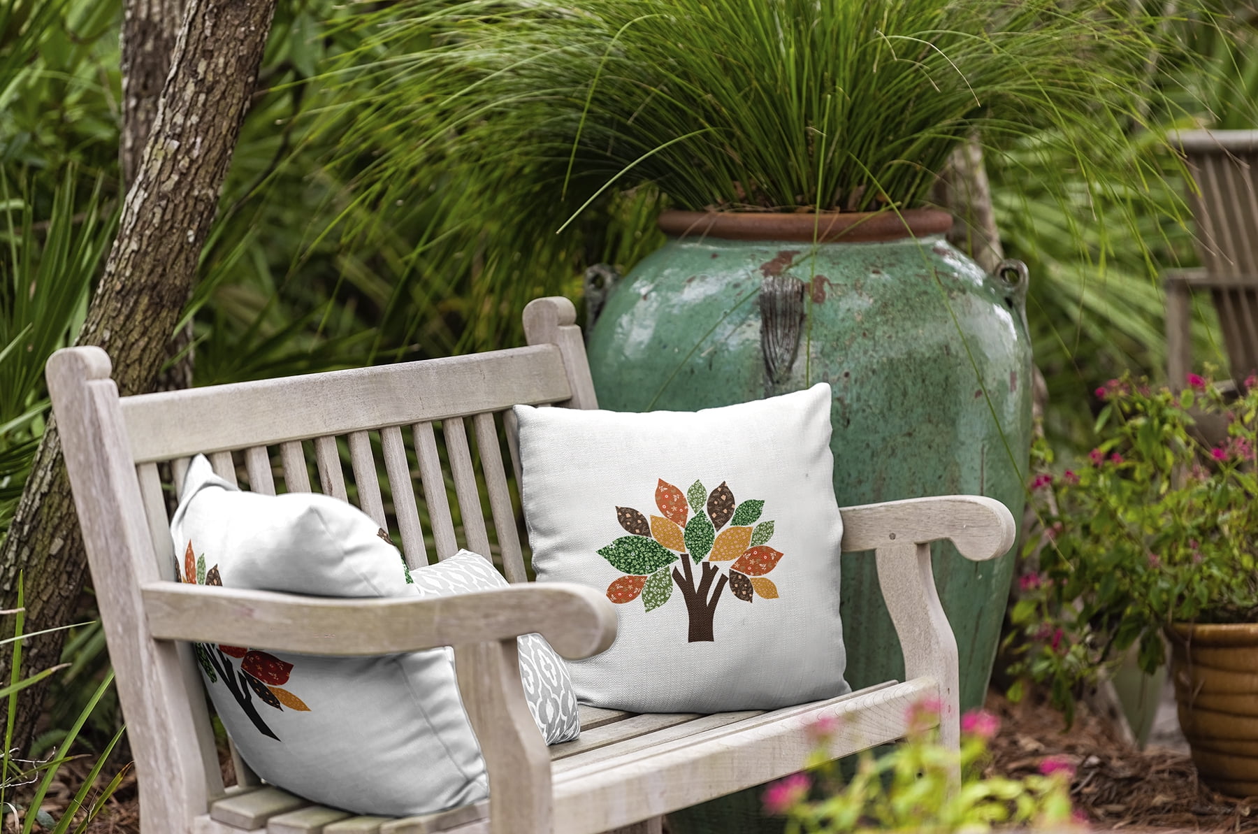 20" x 20" Simply Daisy Printed Quilt Tree Polyester Indoor/Outdoor Pillow, Forest Green Qty 1