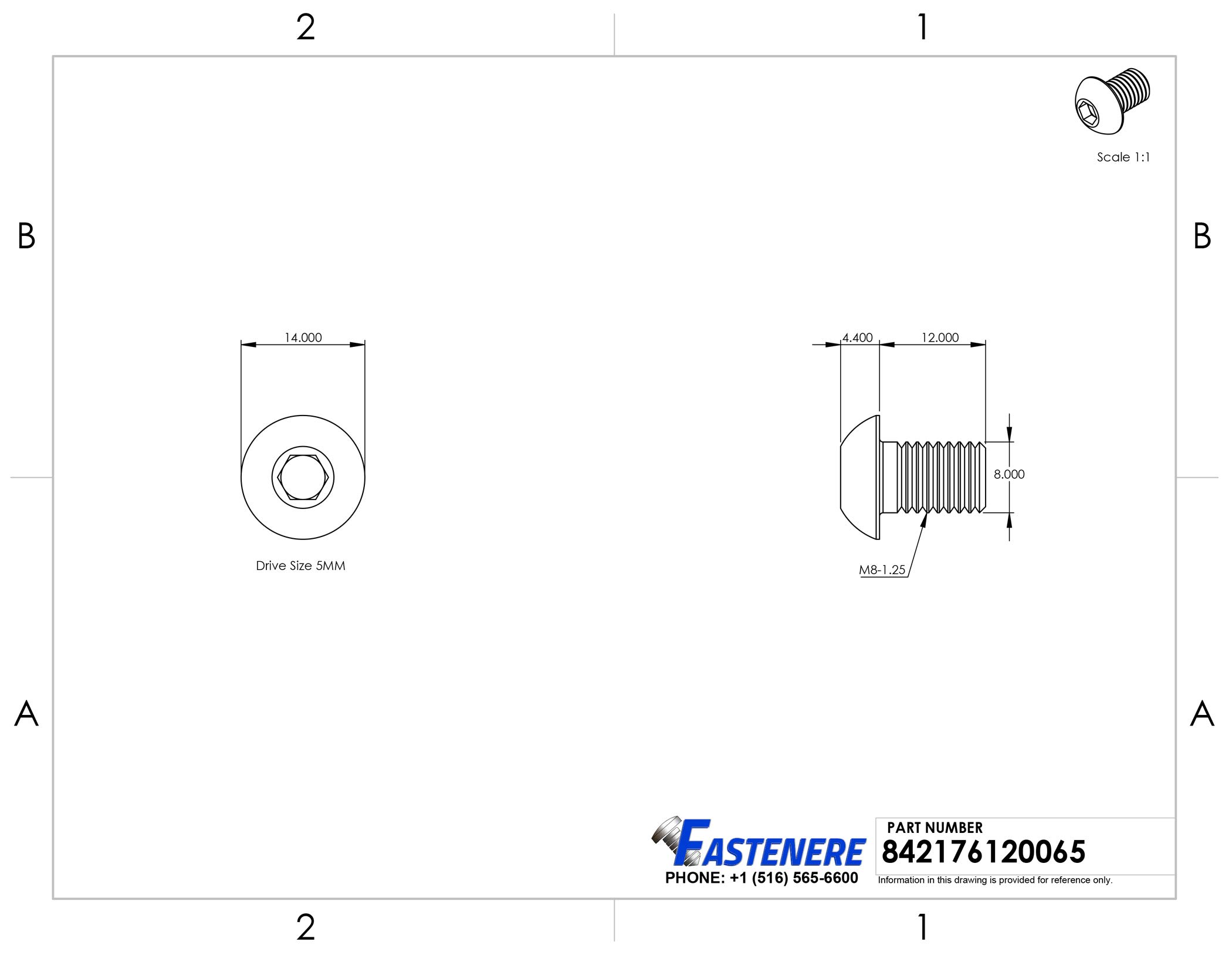 Fastenere Button Head Socket Cap Screws - M8-1.25 x 12MM (100-pack) Stainless Steel 18-8, Full Thread, Plain Finish, Flat Point, ISO 7380 Metric Screw Set, Easy to Install w/ Allen Hex Socket Drive