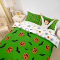 thumbnail image 2 of Homewish Green Pumpkin Lantern Bat Bedding for Kids, Forest Fall Duvet Cover Full, Halloween Reversible, 3pcs, 1 Duvet Cover and 2 Pillowcases, 2 of 6