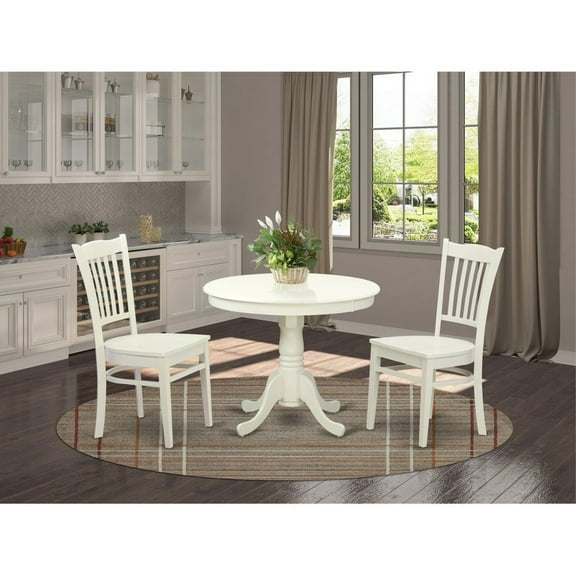 East West Furniture Antique 3-piece Dining Set w/ High Back Chair in Linen White