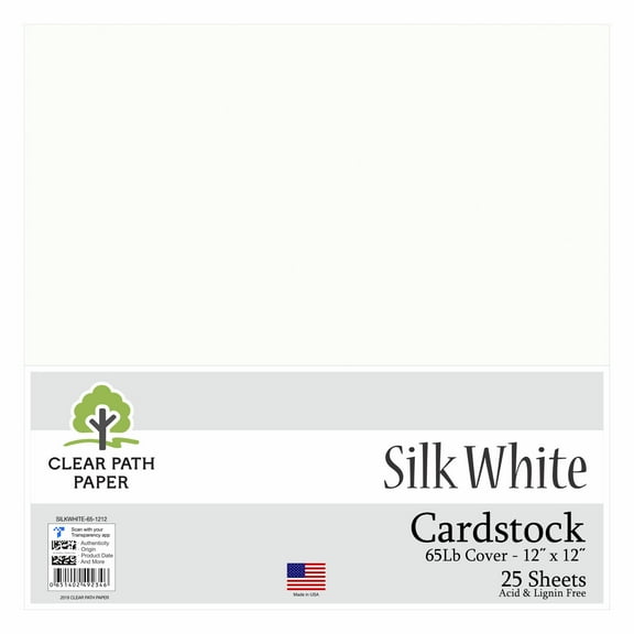 Silk White Cardstock - 12 x 12 inch - 65Lb Cover - 25 Sheets - Clear Path Paper