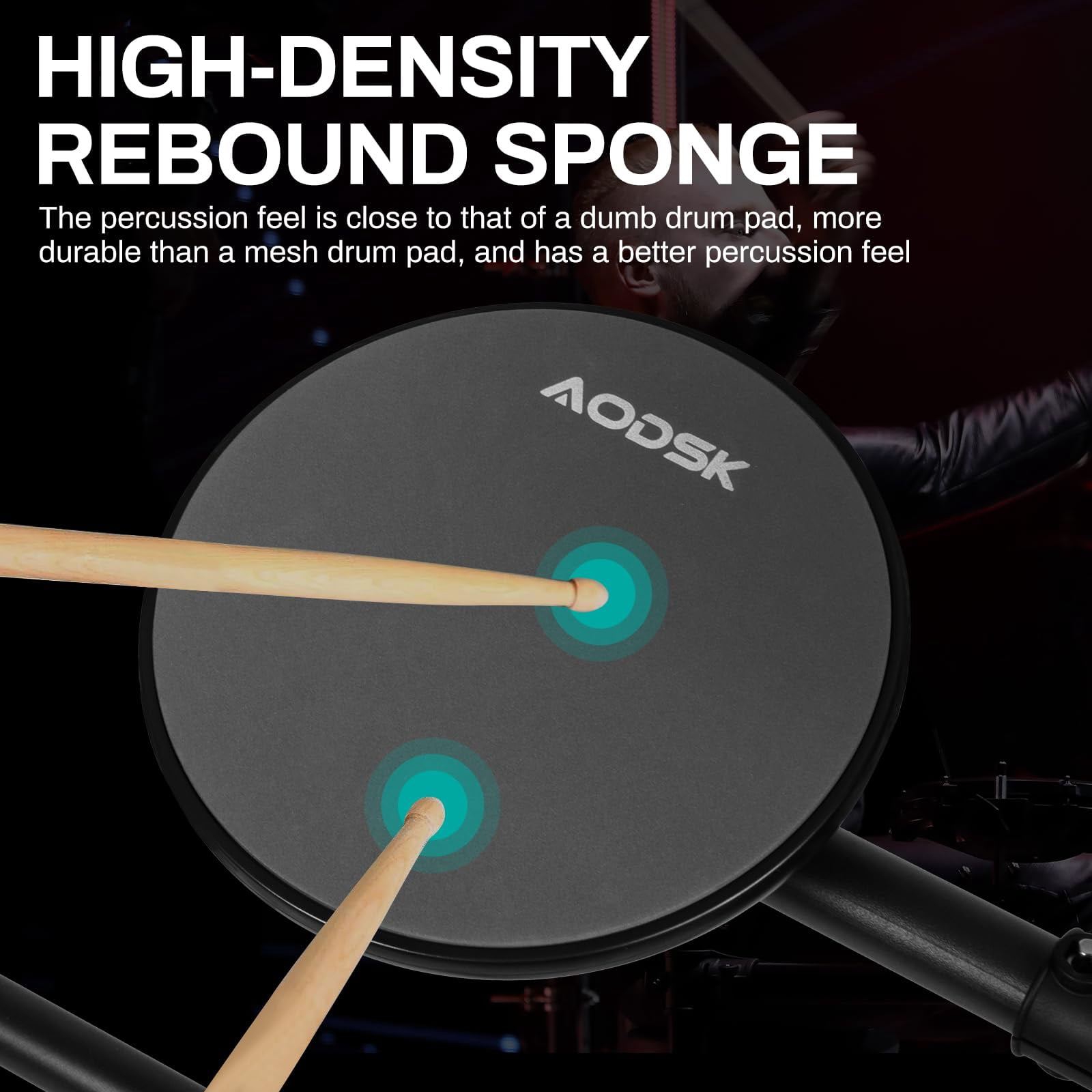 AODSK Electric Drum Set for Beginners with 4 Quiet Pads – 200+ Sounds, 2 Switch Pedals, Foldable Frame, Includes Throne, Sticks & Headphones