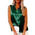 thumbnail image 2 of Feancey Sleeveless Button Down Shirts for Women Satin Silk Blouses Business Casual Lapel Collar Dress Shirt Dressy Elegant Office Work Tops Green XXL, 2 of 7