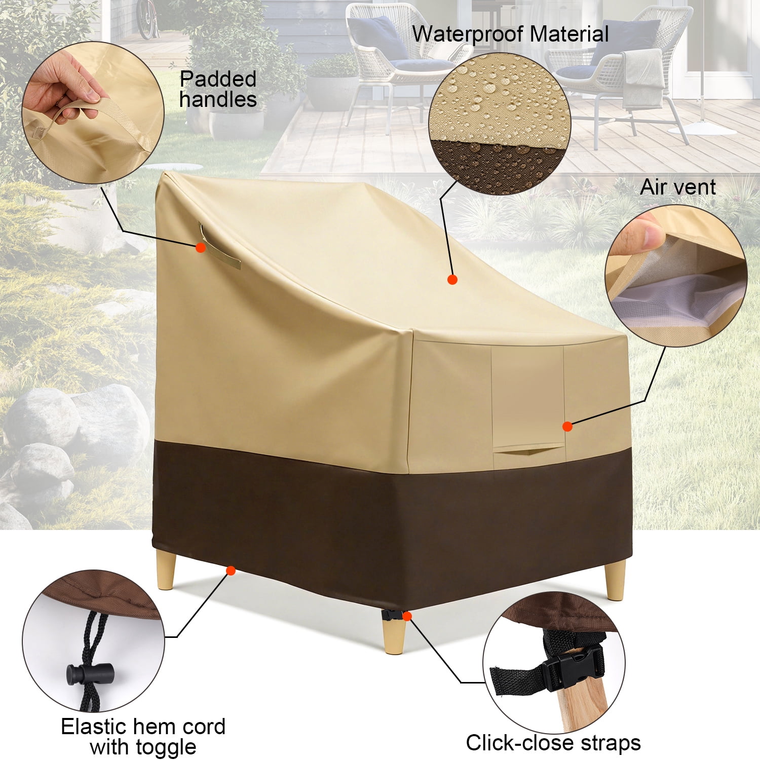 Vorfor 2Pcs Outdoor Furniture Cover, 420D Waterproof Dustproof UV-Resistant Patio Adirondack Chair Cover for Rocking Chair, 32"L x 34"D x 36"H, Beige