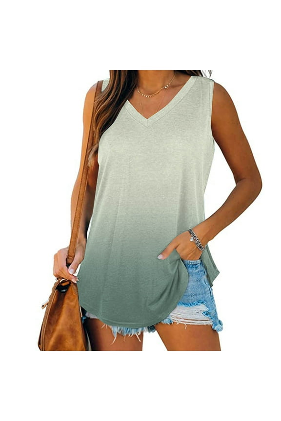 Long Tank Tops For Women Sevevn Womens Print Tank-Neck Basic Casual Flowy Summer Sleeveless T-Shirt Basic Tank Tops For Women
