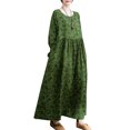 thumbnail image 1 of Vestido, Vestido suelto de mujer con bolsillos Manga larga Impreso Vintage Casual Vestido de vacacio Abody Verde oscuro/Extragrande, 1 of 7