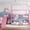 Pink, variant on URTR Twin Size Metal House Bunk Bed with Slide and Stairs, Low Floor Bunk Bed Frame with Storage Shelves for Bedroom, Pink