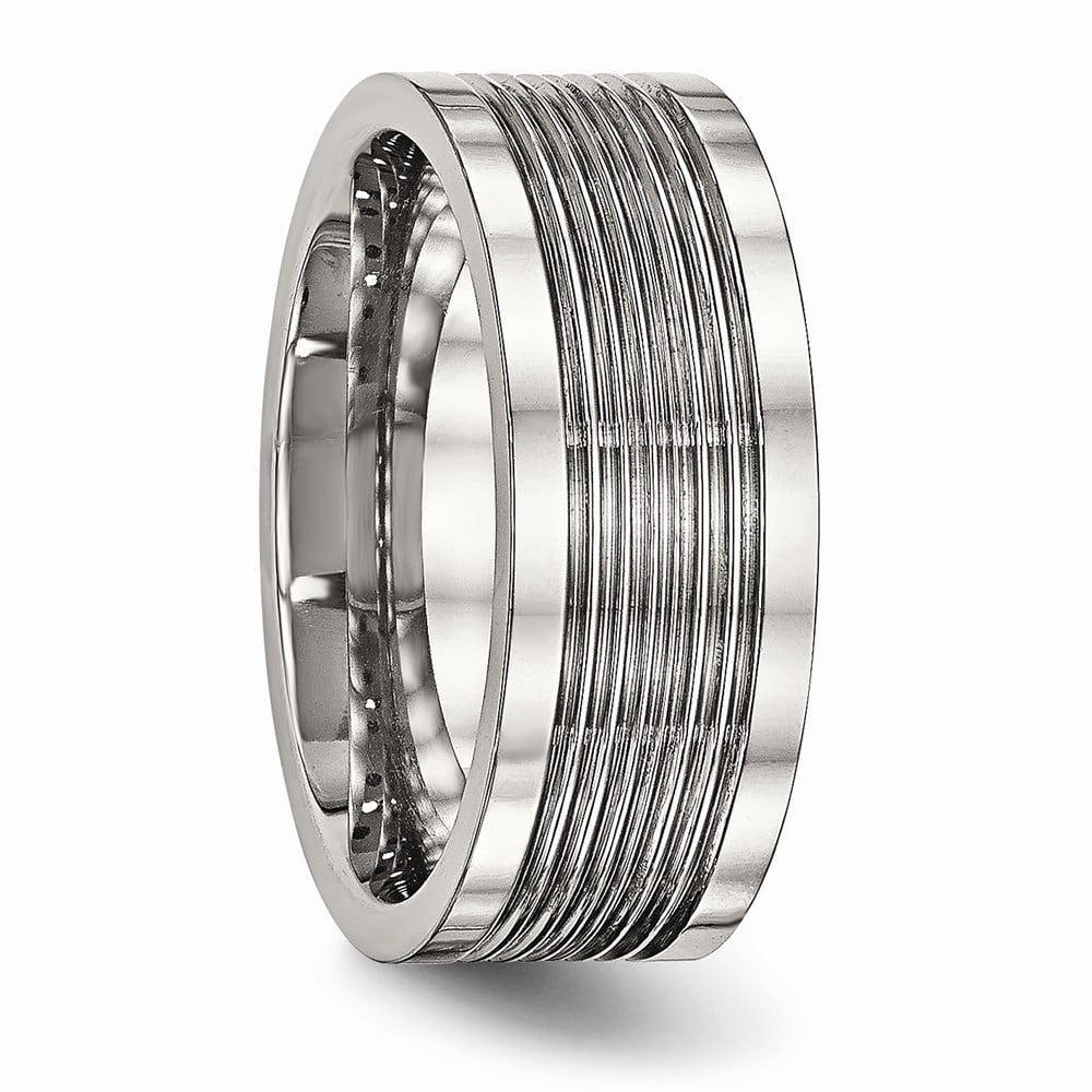 8mm Stainless Steel Polished Grooved Comfort Back Ring - Size 10.5