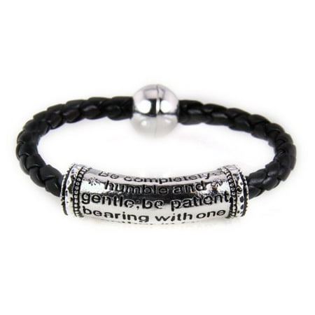 Ephesians 4 2 Scripture Bracelet Barrel Leather Braid Ephesians 4 2 Scripture Bracelet Barrel Leather Braid Magnetic