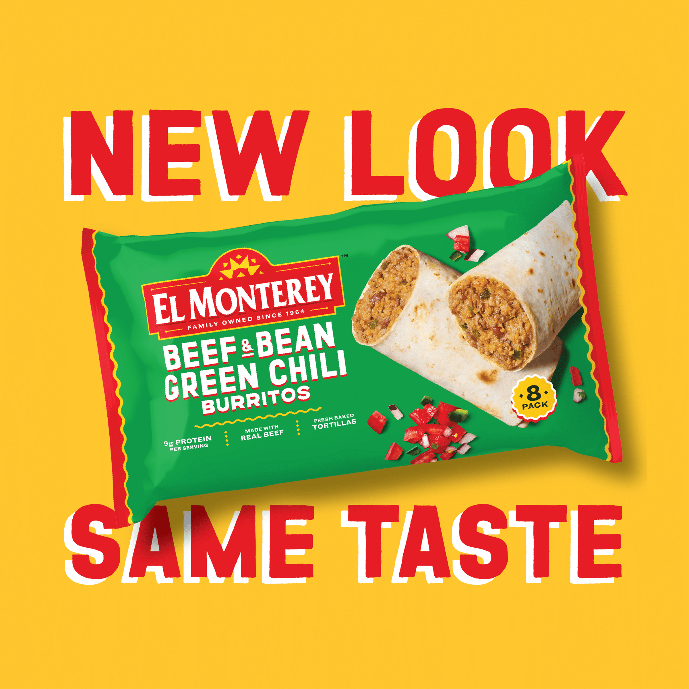 El Monterey Beef & Bean Green Chili Burritos, 32 oz, 8 Count (Frozen)