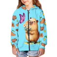 thumbnail image 2 of Psesaysky Zip-Up Hoodie Sweatshirt Girls Kids Teens Capybara Butterfly Lightweight Long Sleeve Hooded Jacket with Pockets Cute Teen Girl Boy Clothes 14-16 Years, 2 of 7