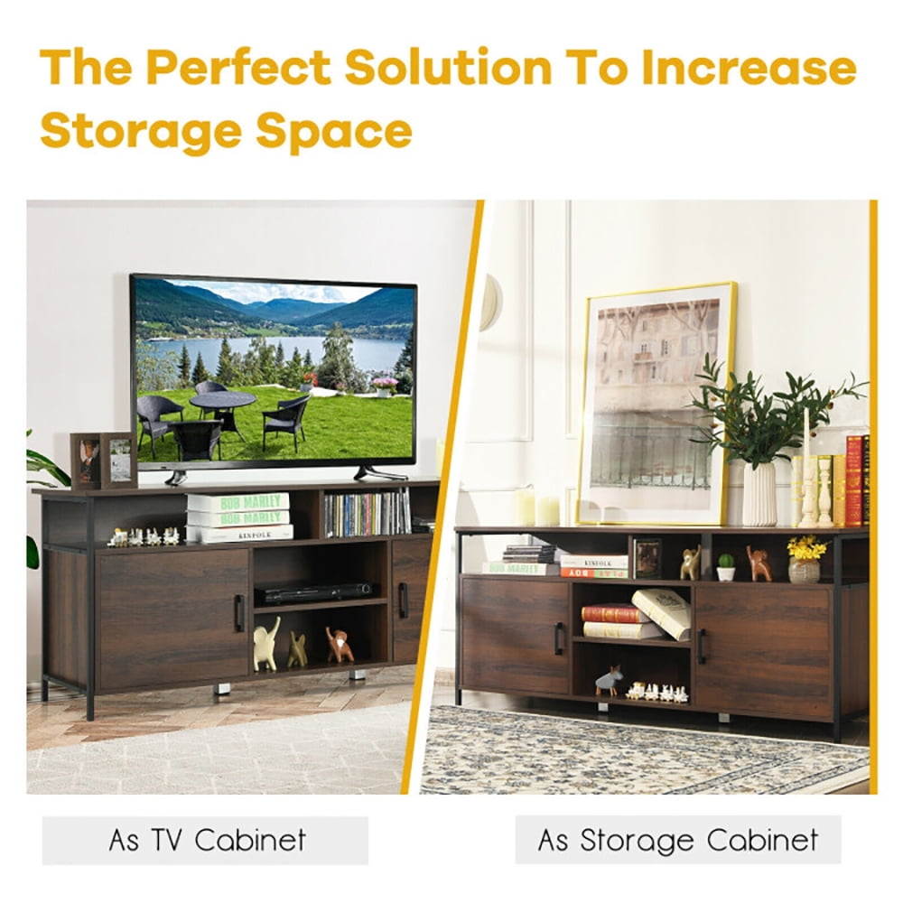 Finihen TV Stand, TV Cabinet, 58 Inch Wood TV Stand, Entertainment Media Center Console with Storage Cabinet, for Living Room, Bedroom, Walnut