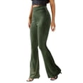 thumbnail image 3 of CHWGFWL Casual Pants for Women Women's Velvet Elastic Waist Flare Leg Palazzo Long Pants Trousers Women's Casual Pants Elastic Waist Pants for Women (Green2 ,XL), 3 of 6