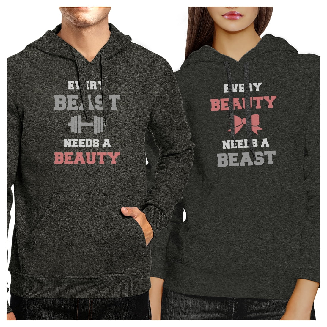 365 Printing Every Beast Beauty Cool Grey Matching Hoodies Pullover Crewneck Left- 2XL // Right- L