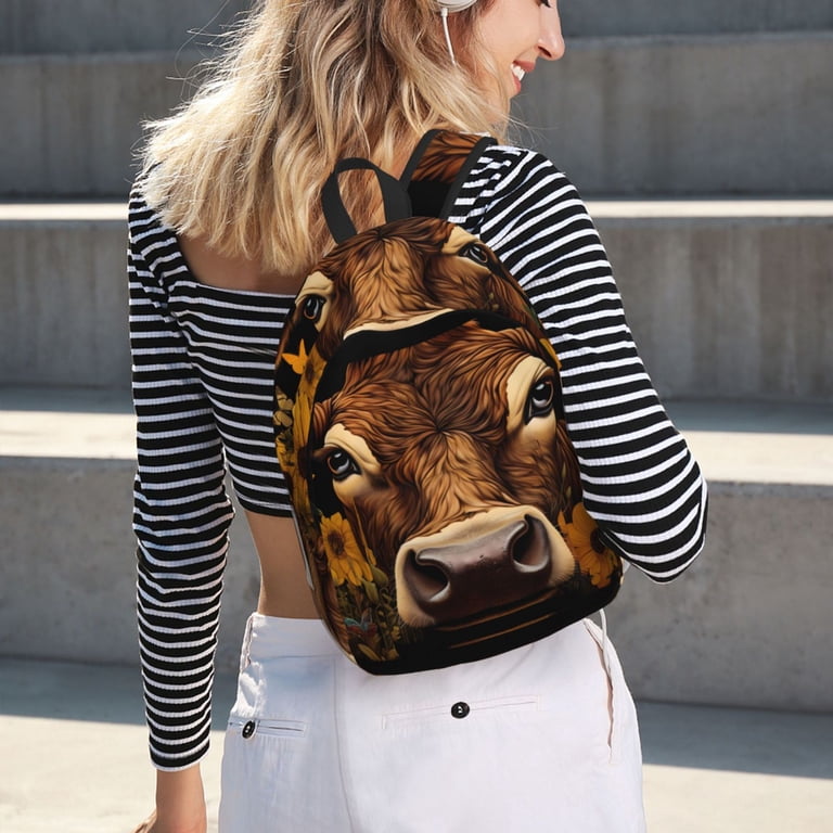 Balery Sunflower Butterfly Cow Vintage Canvas Backpack for  display picture 1