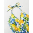 thumbnail image 4 of Multicolor Lemon Print Halter Tie Backless Maxi Dress With Smocked Waist A-Line Sundress, 4 of 7