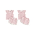 thumbnail image 2 of BemeyourBBs Toddler Baby Girl Summer Clothes Cute Infant Baby Girls Plaid Gingham 2 Piece Outfits Flying Sleeve Lace Collar Shirt Tops and Shorts Set Toddler Girls Summer Outfit, 2 of 9