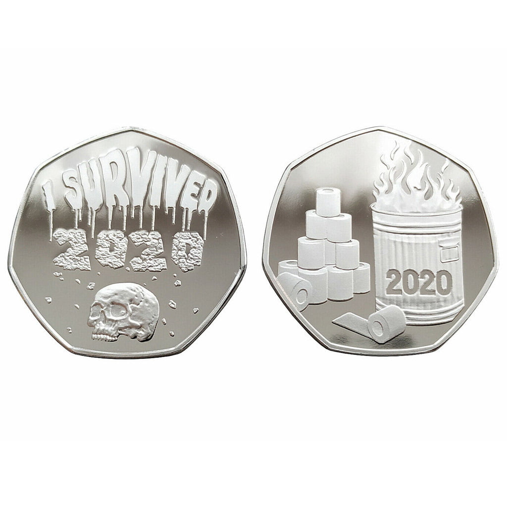 5 PCS 2020 Commemorative Coins,I Survived 2020,2020 Coin,Silver Plated Commemorative Coin,Collectable Coins Commemorative Coin Storage Box Silver 